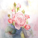 Rose - Oeuvre personnelle - Aquarelle 31x31cm