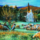 Aube pastorale, pastel sec sur papier velours, 60x80