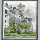 Gouache format A4, ruines château de Castelnau 1850