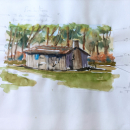 Croquis d'aquarelle en extérieur '' La Cabane ''