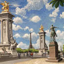 L'été au pont Alexandre III - Gouache aquarellée