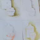 études d'après nature avec exercices sur les vides-mine de plomb, crayon de couleur...