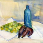 Aquarelle  dans l'humide,  nature morte et extérieur,  ,proche de vezelay dans l'yonne