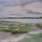 Aquarelle en extérieur baie du mont saint michel ( saint jean le thomas )